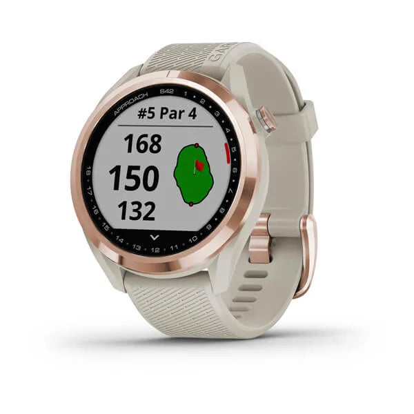 Garmin Approach® S42, Rose Gold with Light Sand Band Model #: GAR-010- Garmin Approach® S42, Rose Gold with Light Sand Band Model #: GAR-010-