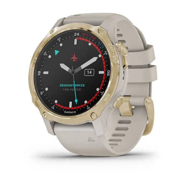 Garmin Descent Mk2S, Light Gold with Light Sand Silicone Band Model #: GAR-010-02403-00