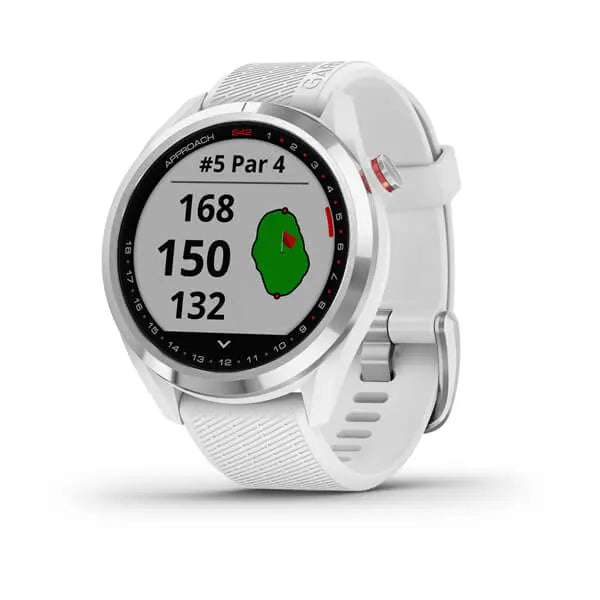 Garmin Approach® S42, Polished Silver with White Band Model #: GAR-010-02572-11