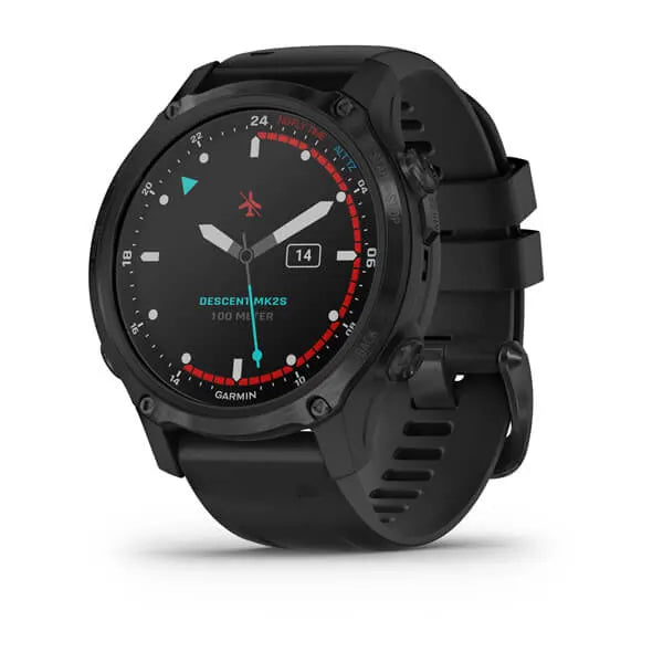 Garmin Descent Mk2S, Carbon Gray DLC with Black Silicone Band Model #: GAR-010-02403-03