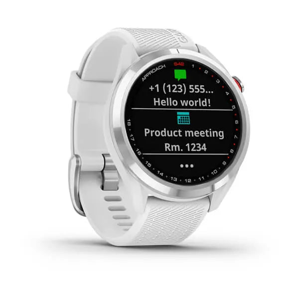 Garmin Approach® S42, Polished Silver with White Band Model #: GAR-010-02572-11
