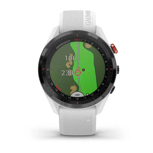 Garmin Approach® S62, black with white band Model #: GAR-010 Garmin Approach® S62, black with white band Model #: GAR-010