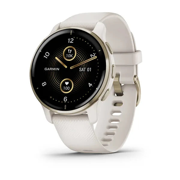 Garmin Venu 2 Plus - Cream Gold Bezel with Ivory Case and Silicone Band Model #:  GAR-010-02496-02