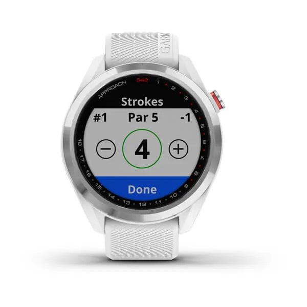 Garmin Approach® S42, Polished Silver with White Band Model #:  GAR-010-02572-11