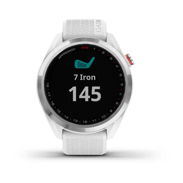 Garmin Approach® S42, Polished Silver with White Band Model #:  GAR-010-02572-11