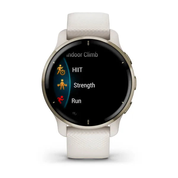 Garmin Venu 2 Plus - Cream Gold Bezel with Ivory Case and Silicone Band Model #:  GAR-010-02496-02