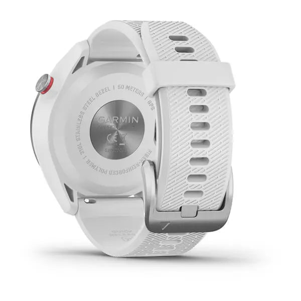 Garmin Approach® S42, Polished Silver with White Band Model #:  GAR-010-02572-11