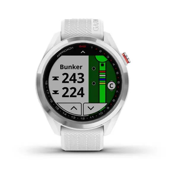 Garmin Approach® S42, Polished Silver with White Band Model #:  GAR-010-02572-11
